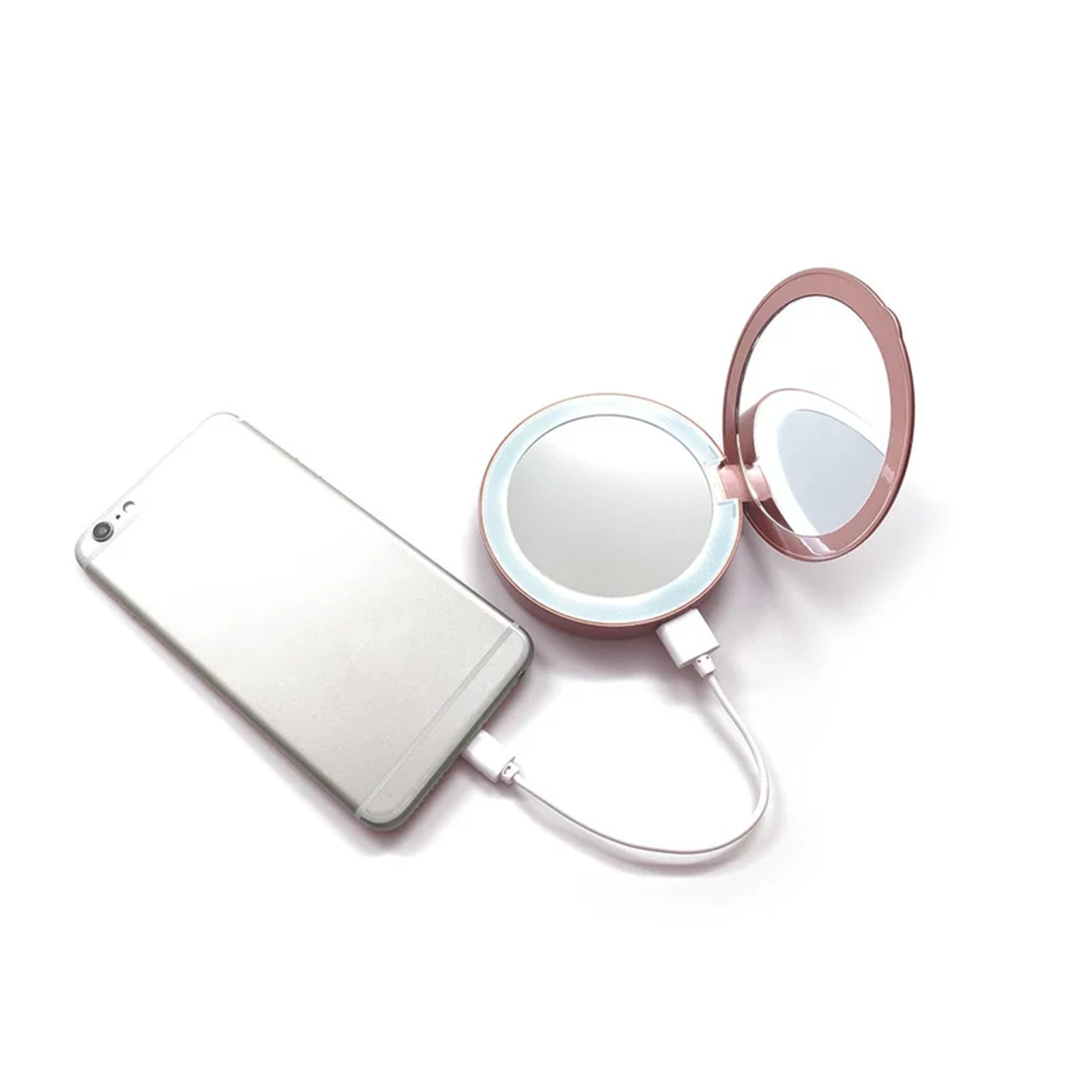 Compact Mirror Power Bank 3000mAh With LED Fill‑Light 3X Magnifying Mirror