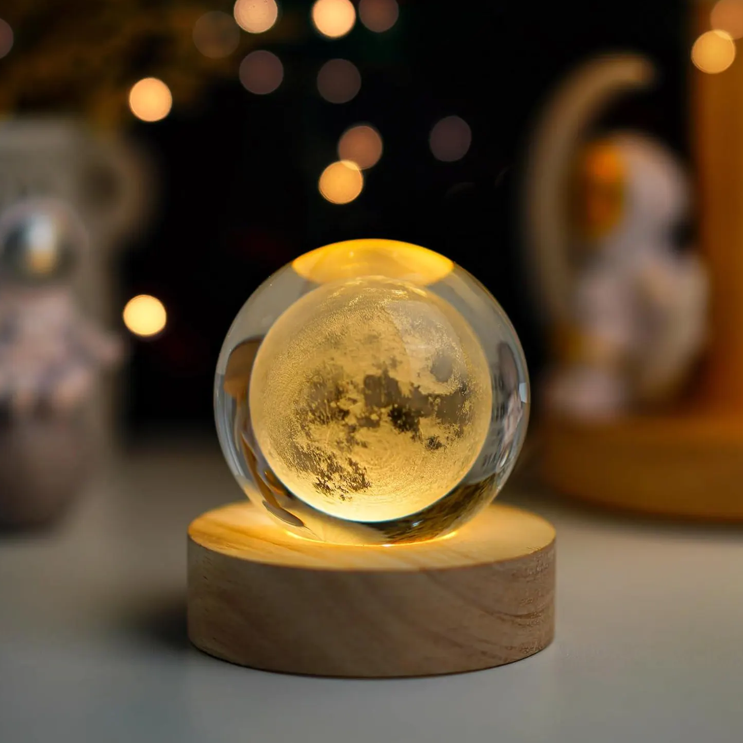 Crystal Moon Globe Night Light Soft Celestial Desktop Decor Lamp