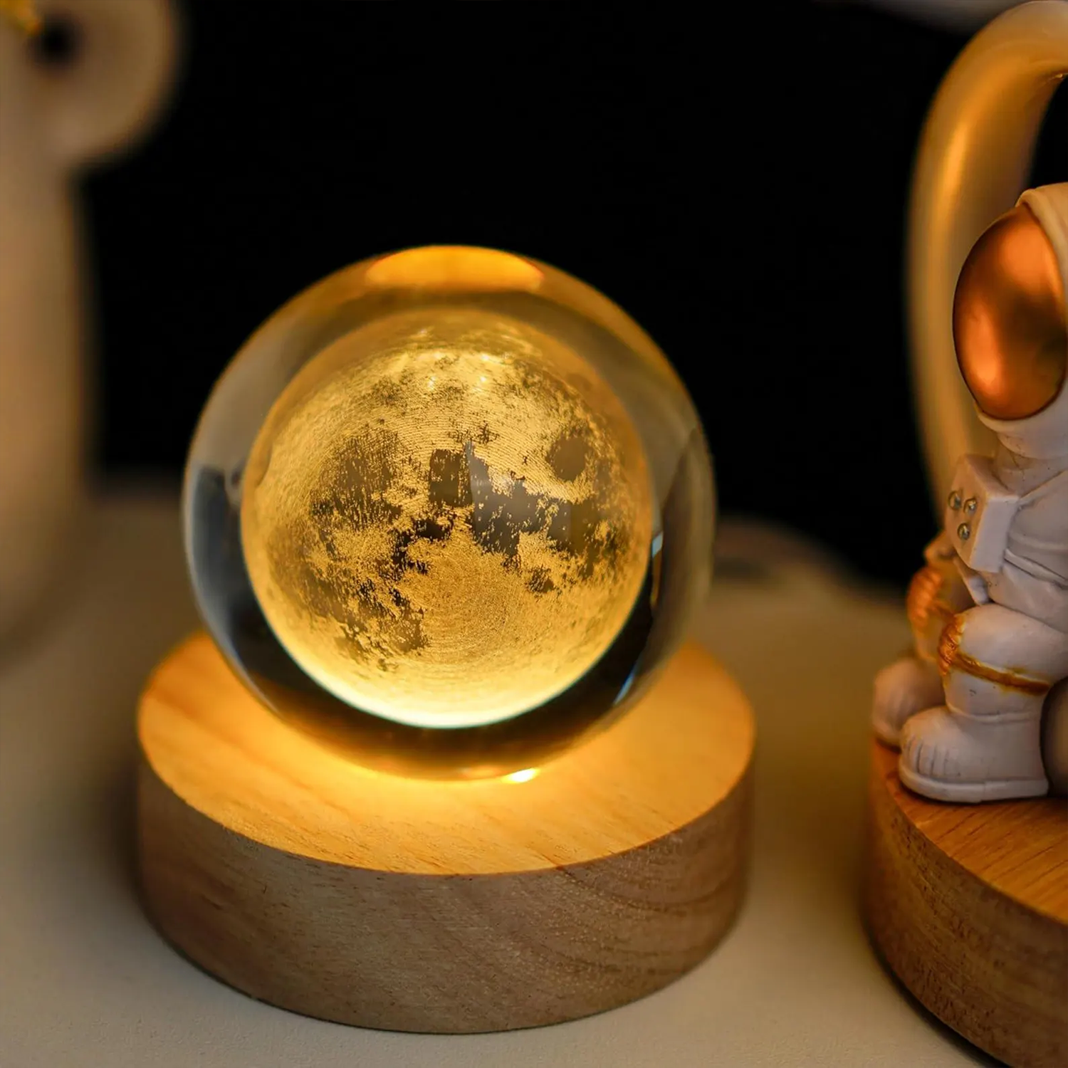Crystal Moon Globe Night Light Soft Celestial Desktop Decor Lamp