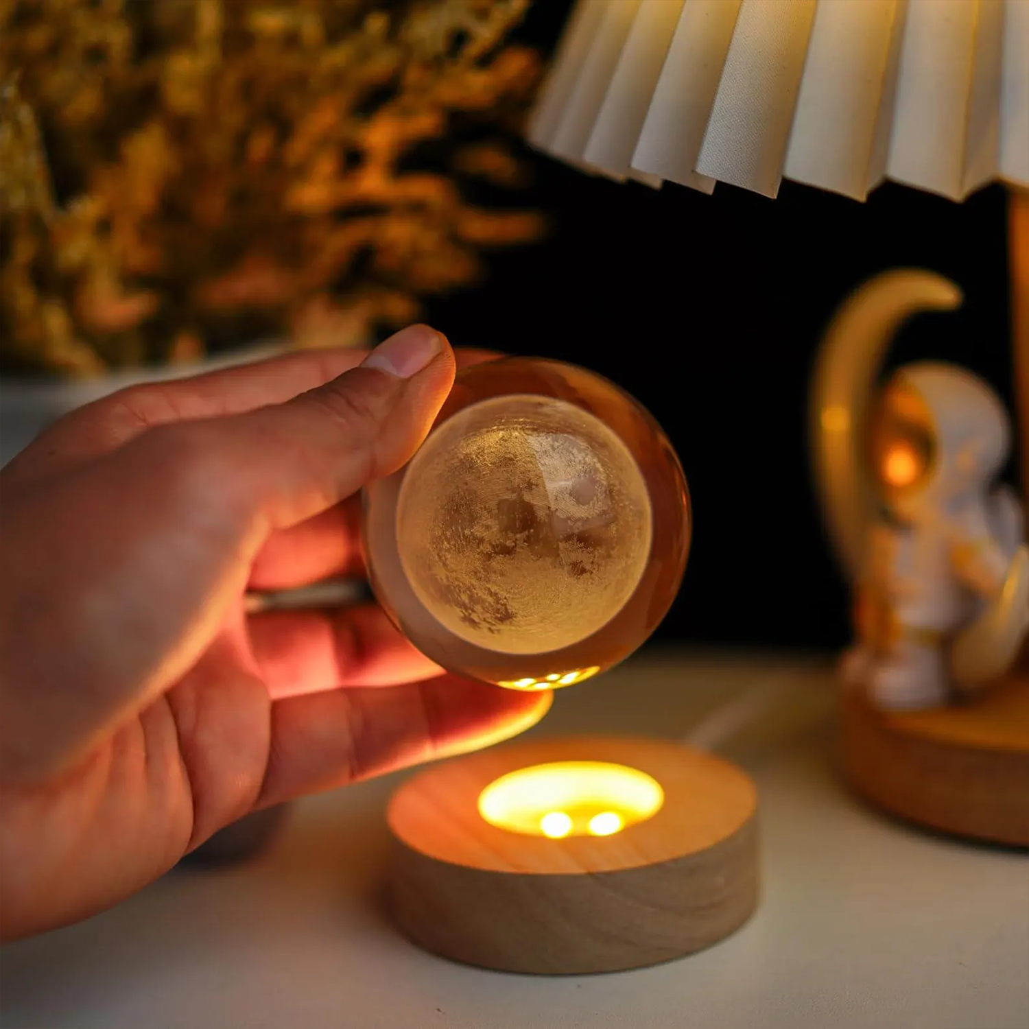 Crystal Moon Globe Night Light Soft Celestial Desktop Decor Lamp