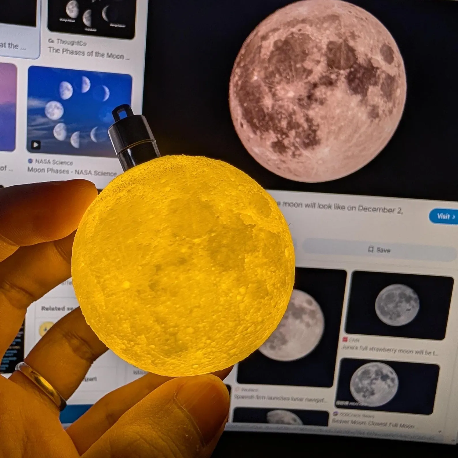 3D‑Printed Hanging Moon Lamp Ornament Space‑Themed Ambient Decor Light