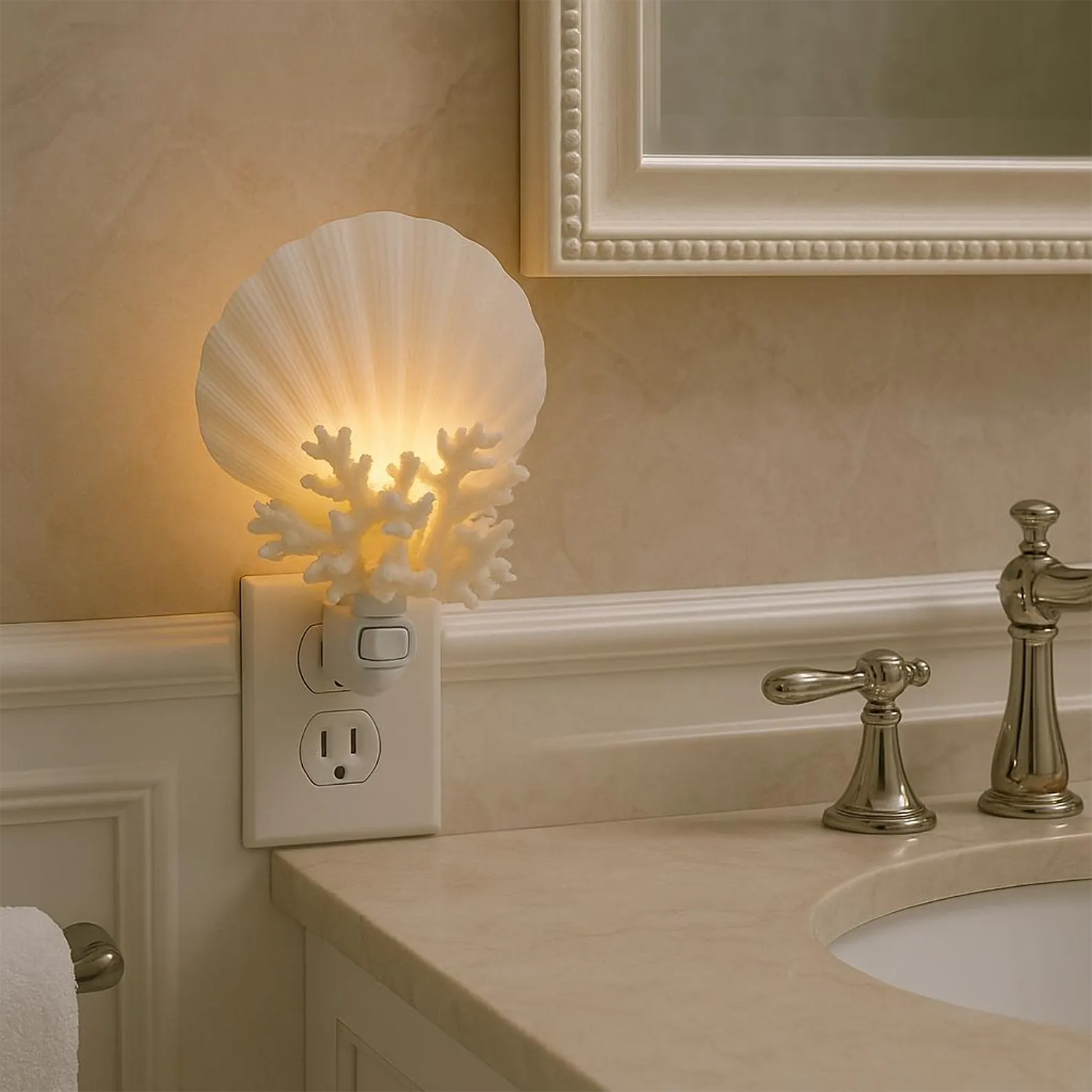 Coastal Seashell Plug‑in Night Light Nautical Themed Wall Decor Lamp